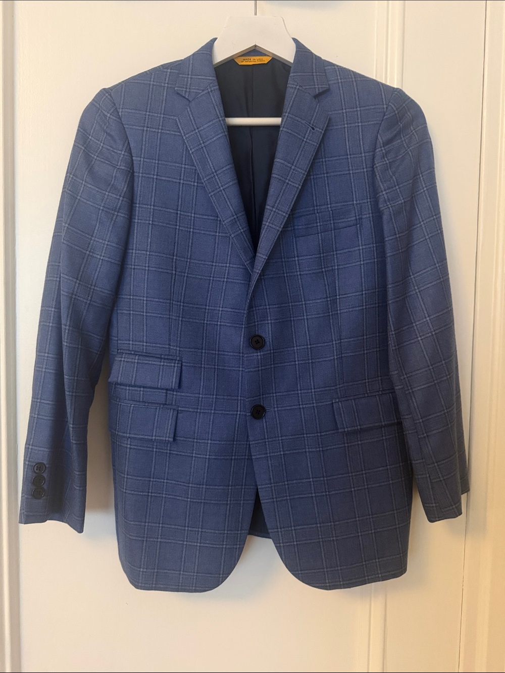 Hickey Freeman NY Light Blue Windowpane Cashmere Double Vent Blazer